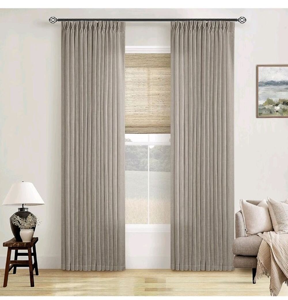 Burlywood Birch Pinch Pleated Linen 92 Inch Curtains 2 Panels